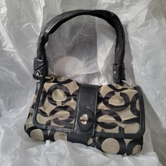 Coach Signature Jacquard Leather Shoulder Bag - Picture 1 of 13